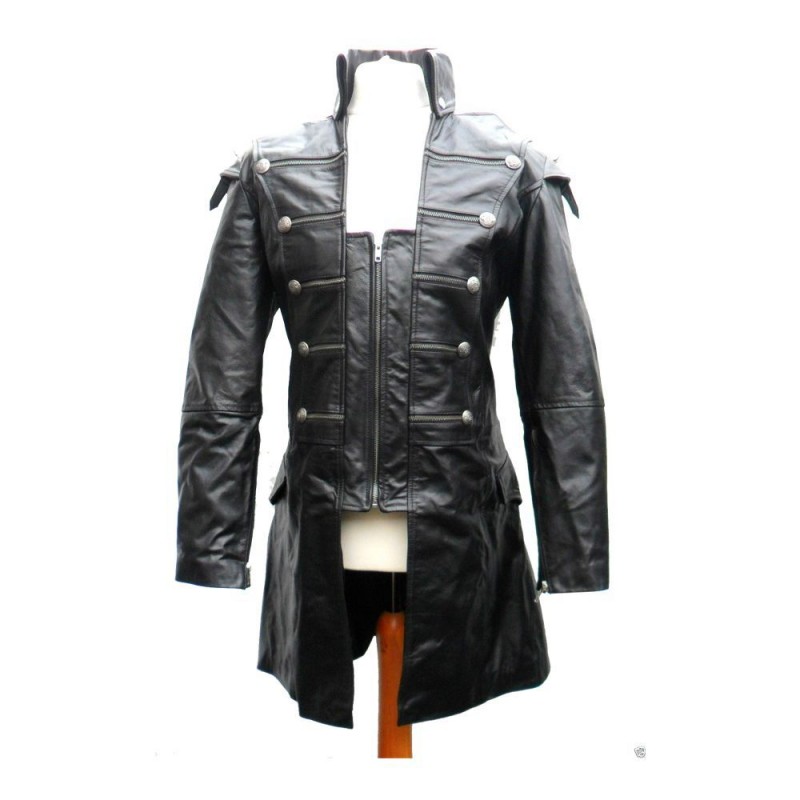 Men Gothic Leather Coat Lambskin Rock Style Goth Steampunk Jacket Matrix Trench Coat